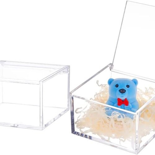2Pcs Acrylic Box with Lid, 4x4x2.3inch Clear Cube Display Cushion Storage Boxes Organizer Containers for Wedding Birthday Gift Packing Jewelry Office Supplies Storage