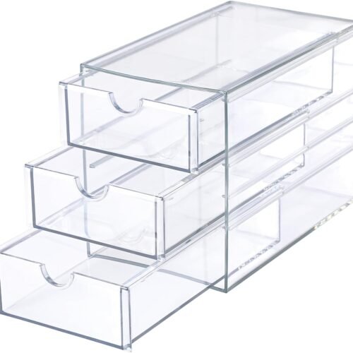 3 Drawers Acrylic Drawer Organizer Clear Desktop Organizer for Hair Accessories Jewelry Stationery Office Supplies Acrylic Drawer Storage Box for Vanity Bathroom Closet