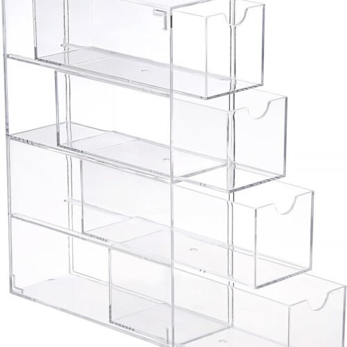 Acrylic Drawer Organizer Glasses Cushion Multiple Pairs Clear Desktop Drawers Box with 4 Pull Out Drawers Sunglasses Display Cushion Eyeglass Storage Organizer for Glasses Jewelry