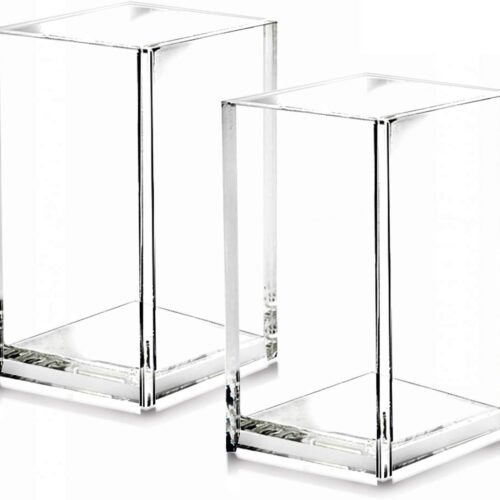 2 Pack Clear Acrylic Pencil Pen Holder Cup,Desk Accessories Holder,Makeup Brush Storage Organizer,Modern Design Desktop Stationery Organizer for Office School Home Supplies,2.6x 2.6x 4 inches