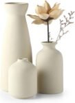 Beige Ceramic vase Set-3 Small Flower vases for Decor,Modern  Farmhouse Home Decor,Decorative vase for Pampas Grass&Dried Flowers,idea Shelf,Table,Bookshelf ，Entryway- Distressed