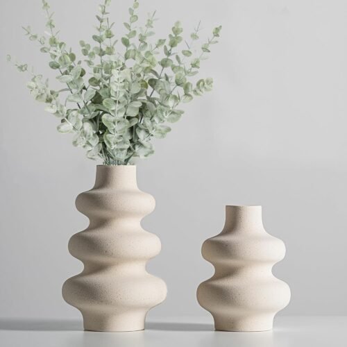 Ceramic Vases Set 2, Modern Home Decor,Off White Round Vases,Modern Dried Flower Vases,  Home Decor for Centerpieces Wedding Dinner Table Party Living Room Office Bedroom