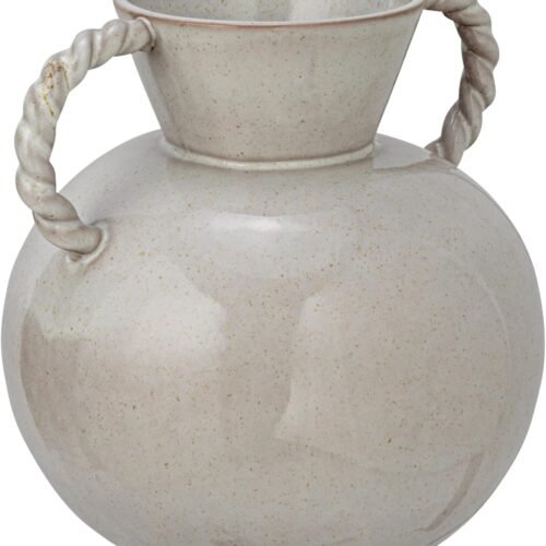 9.25 Inches Stoneware Vase with Twisted Handles and Reactive Glaze, Cream Color