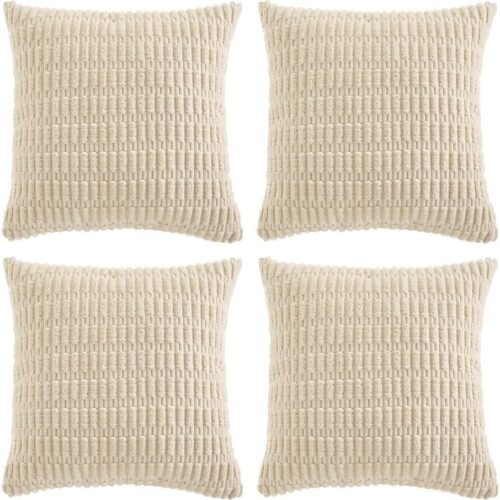 Cream Corduroy Decorative Throw Pillow Set (4-Piece)