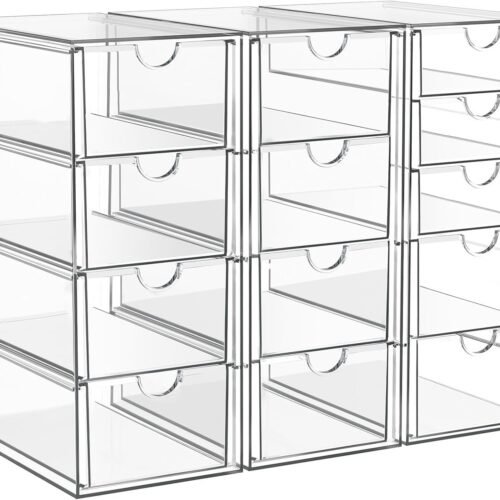 Acrylic Makeup Organizer with 13 Drawers, Bathroom Counter Organizer, Acrylic Organizers, Desk Organizer, Office Supplies, Storage Drawers for Cosmetic, Pencil, Coffee, etc 3 Pack