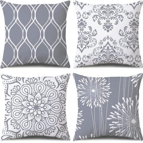 Minimalist Grey & White Square Decorative Throw Pillow Set (4-Piece)
