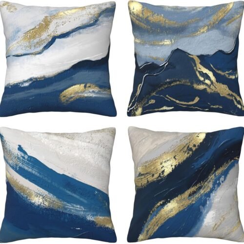 Dark Blue Abstract Oil Painting Style Decorative Throw Pillow Set (4-Piece)