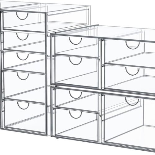 Makeup Organizer Storage With 16 Drawers, 4 Pcs Desktop Office Supplies, Desk Organizers, Clear Accessories, Dustproof Drawer and for Make Up, Jewelry, Pen, Stationary