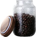 24 OZ Glass Coffee Jar with Wooden Lid 700ml Clear Vintage Glass Storage Canister Anti-slip Decorative Glass Jars with Lids for Food Candy Coffee Beans Cookie Sugar