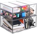 Desk Organizer with 7 Drawers, 7 Pack Acrylic Stackable Desktop Storage Drawers Makeup Organizer, Clear Craft Storage Box Cabinets for Office Vanity Countertop Bathroom Bedroom