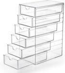 Plastic Drawer Organizer Clear Desktop Drawers Box with 6 Pull Out Drawer Compact Storage Box for Cabinet Vanity Bathroom Bedroom Pantry Shelf Office or Closet Organization