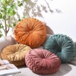 Round Pleated Velvet Decorative Throw Pillow Set (4-Piece)