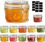 4oz Small Airtight Glass Jars Set of 12 with Lids Food Storage Jar Round, Mason Jar, Mini Storage Container with Clear Preserving Seal Wire Clip Fastening for Kitchen Canning, Jam, Spice, Honey