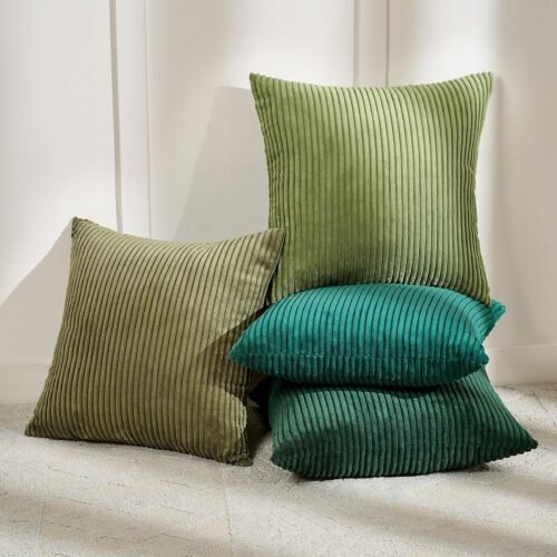 Dark Green Corduroy Decorative Throw Pillow Set (4-Piece)