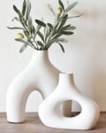 Donut Vase, Set of 2 - Minimalist Nordic, White Ceramic Hollow Donut Vase Decor | Table Centerpiece, Olive Plant, Wedding, Living Room, Bookshelf, Office, Modern Home, Entryway, Console