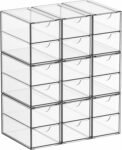 Yieach 9 Pack Small Acrylic Drawers With 18 Drawers,Clear Drawer Organizers Stackable,School,Office Supplies Organizer And Storage Bins for Stationery,Pen,Pencil,Craft,Glasses,Sunglass Organizer Cushion