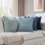 Blue Striped Corduroy Decorative Throw Pillow Set (4-Piece)