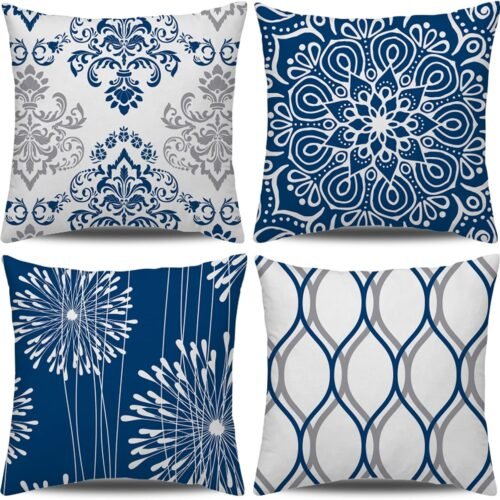 Minimalist Blue Square Decorative Throw Pillow Set (4-Piece)