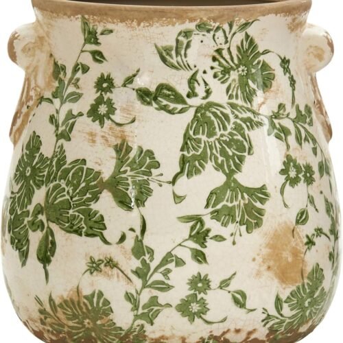 6.5in. Tuscan Ceramic Green Scroll Planter
