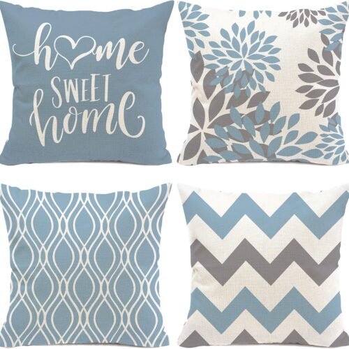 Aqua Hexagonal Geometric Decorative Throw Pillow Set (4-Piece)