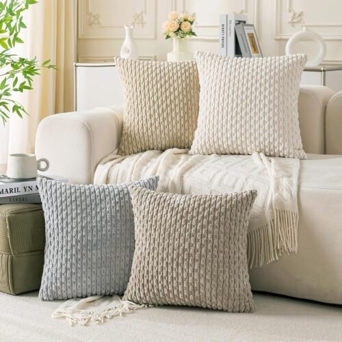 Neutral Corduroy Decorative Throw Pillow Set (4-Piece)